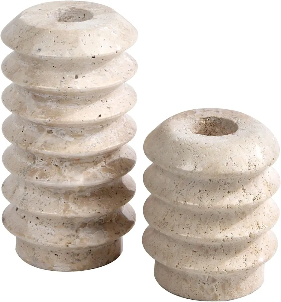 HofferRuffer Travertine Candlestick Holders, Set of 2