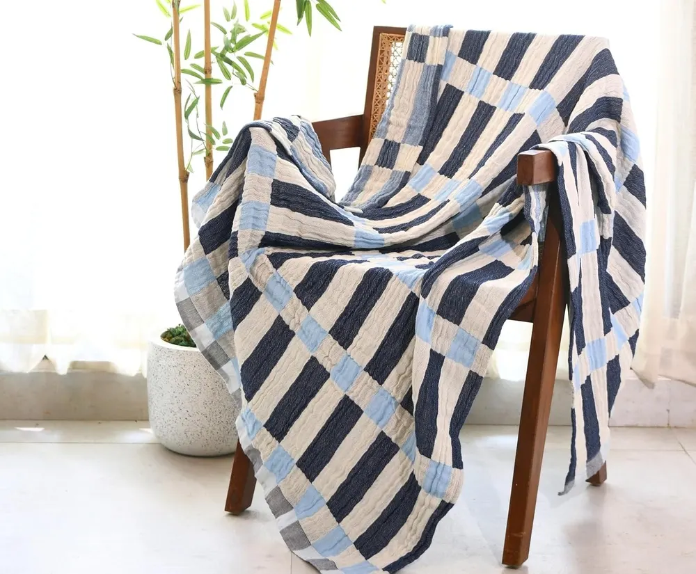 Folkulture Throw Blanket for Couch, Blue Summer Blanket