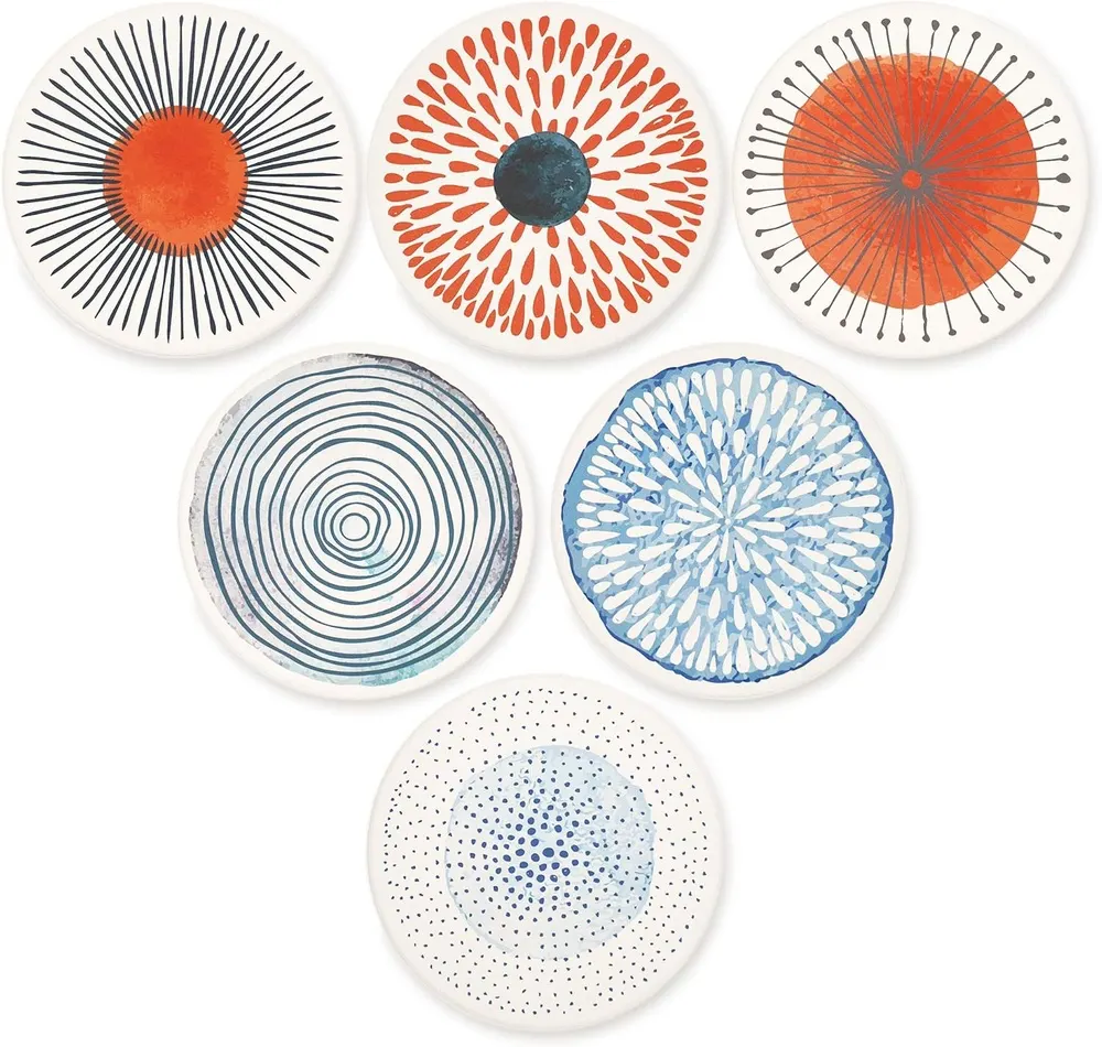 AD Set of 6 Absorbing Ceramic Coasters (Colorful Series)
