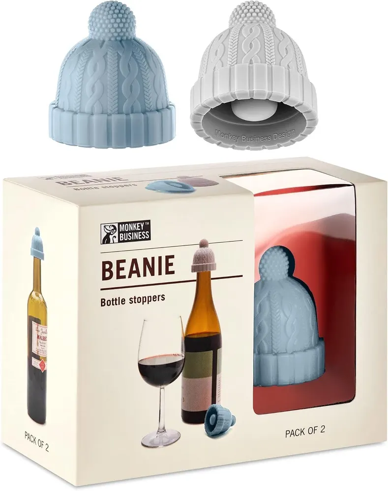 Beanie Cap Silicone Bottle Stoppers, Set of Two (Gift Box)