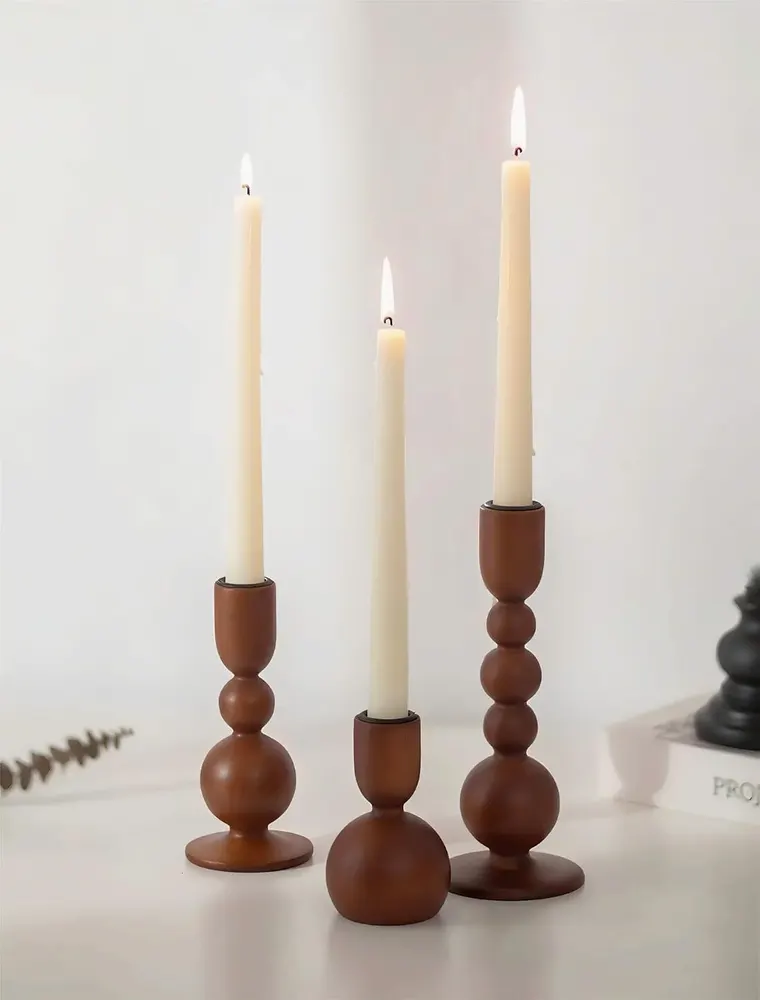 NUPTIO Wooden Taper Candle Holders, Set of 3