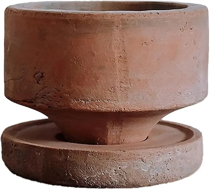 Wavy Studio Rustic Weathered Terracotta Plant Pot with Saucer